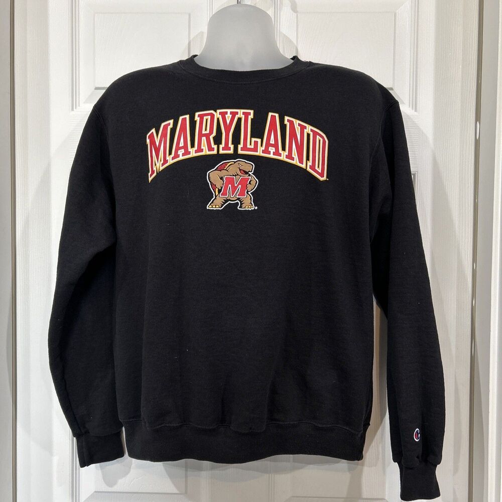 University of Maryland Terrapins Champion Black Sweatshirt Crewneck Pullover M